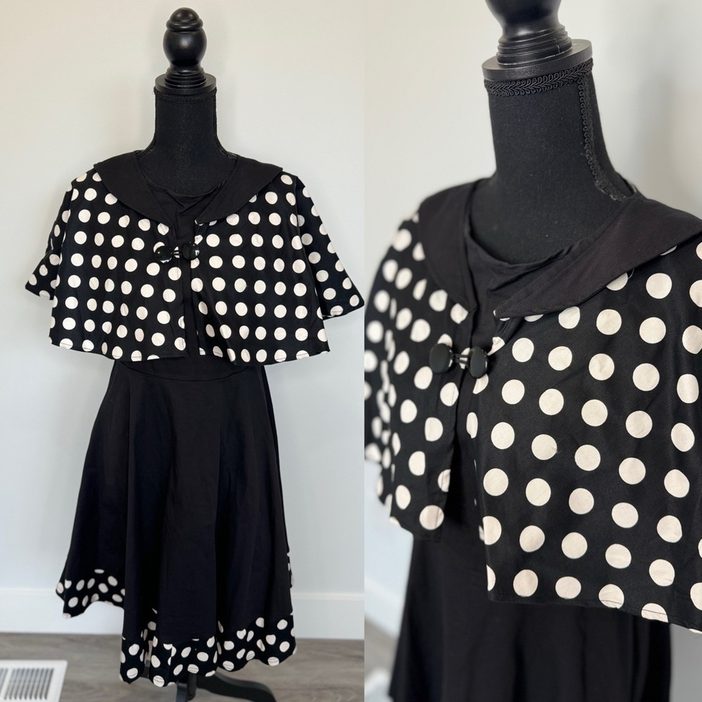 Black and White Polka Dot Dress and Cape